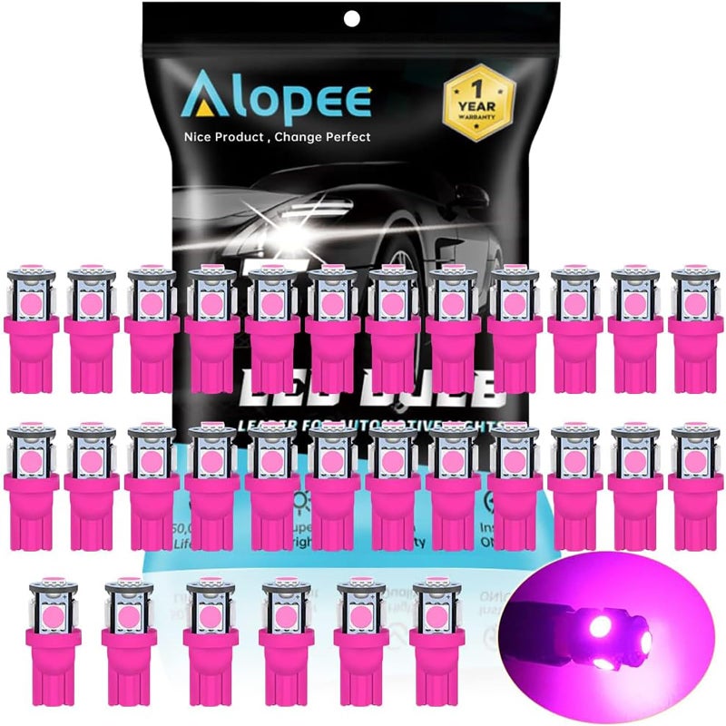 Alopee 30 Pack 194 Led Light Bulb Purple DC 12V 193 Led Bulb 5050 5SMD Replacement for T10 158 168 198 W5W 2825 Car License Plate Door Courtesy Step Lights - Image 1